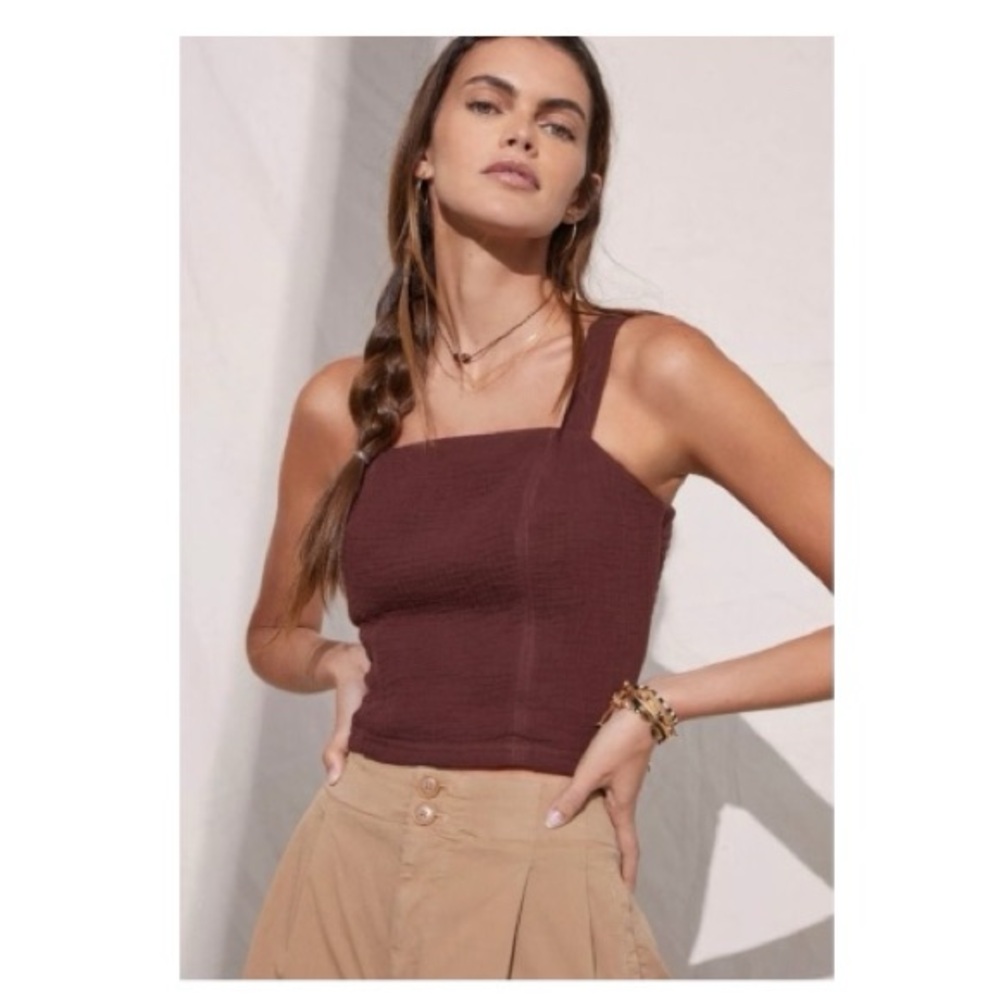 Anthropologie Smocked Tie Back Gauze Tank Top Cocoa Size Medium